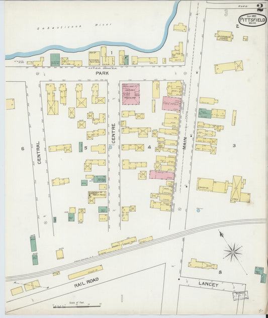 Sanborn Fire Insurance Map from Pittsfield, Somerset County, Maine (1892), Sheet #0002 - Historic Sanborn Fire Insurance Map Print, vintage old map wall art, antique decor, genealogy gift, Maine Maine map