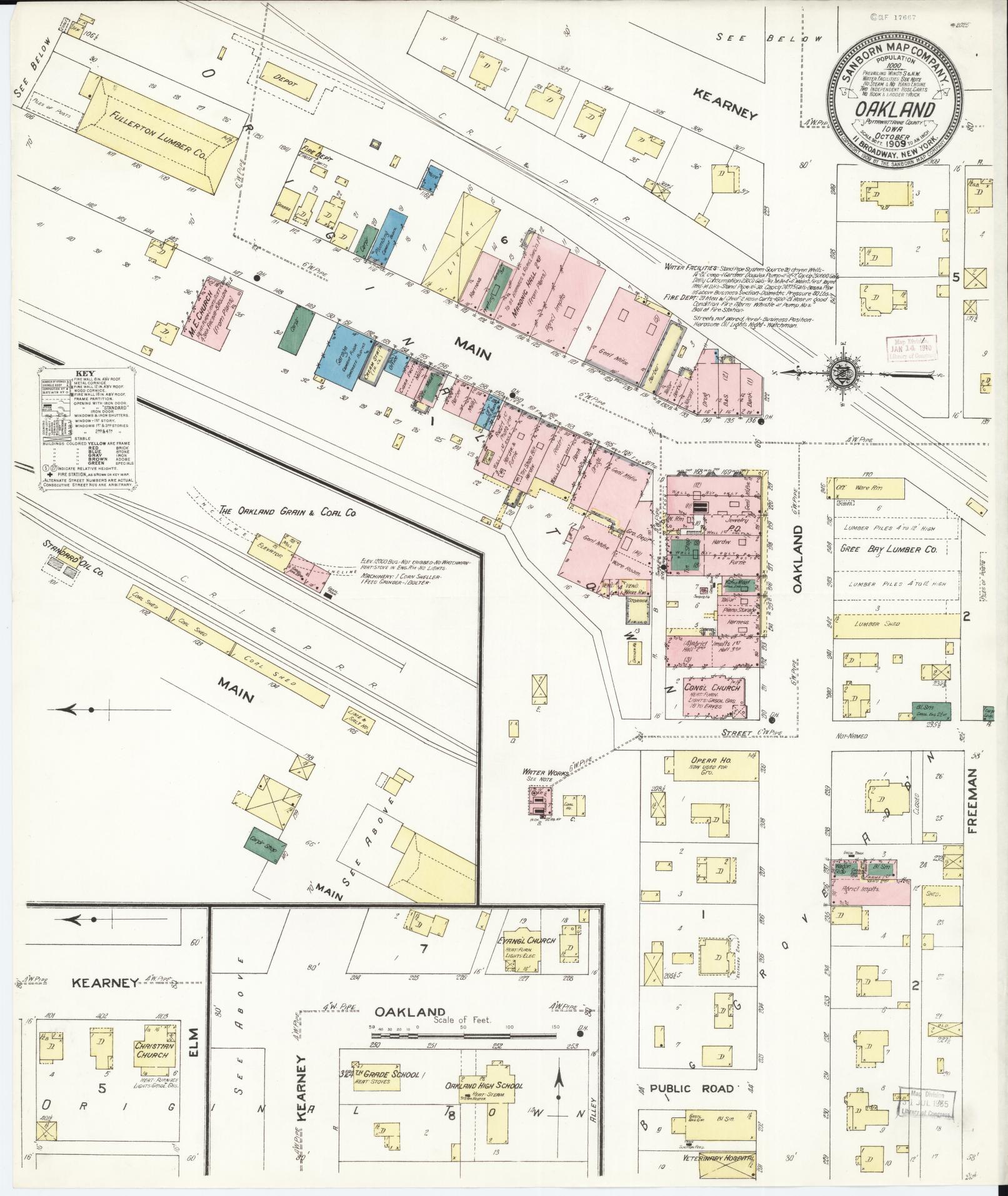 Sanborn Fire Insurance Map from Oakland, Pottawattmie County, Iowa. (1909) – Map View