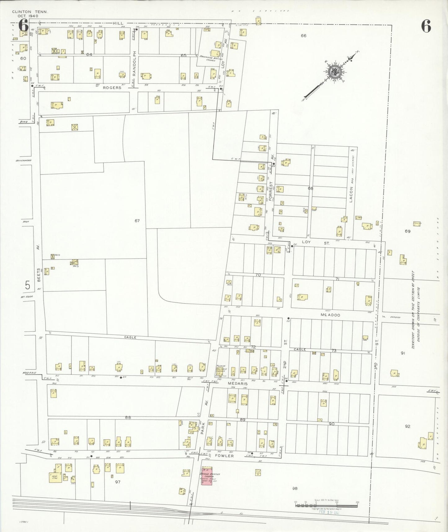 Sanborn Fire Insurance Map from Clinton, Anderson County, Tennessee (1940), Sheet #0006 - Historic Sanborn Fire Insurance Map Print, vintage old map wall art, antique decor, genealogy gift, Tennessee Tennessee map