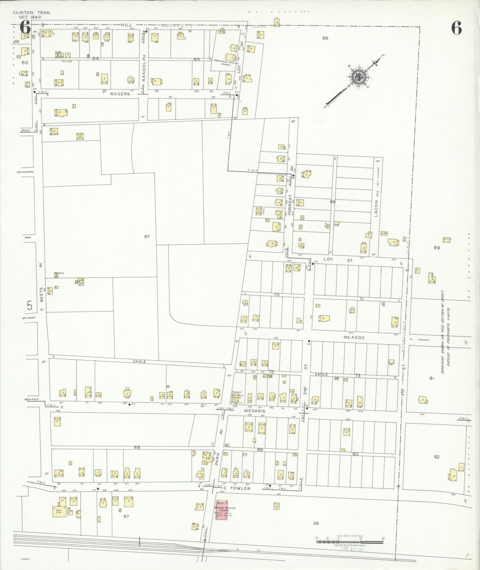 Sanborn Fire Insurance Map from Clinton, Anderson County, Tennessee (1940), Sheet #0006 - Historic Sanborn Fire Insurance Map Print, vintage old map wall art, antique decor, genealogy gift, Tennessee Tennessee map