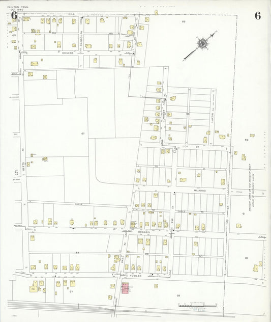 Sanborn Fire Insurance Map from Clinton, Anderson County, Tennessee (1940), Sheet #0006 - Historic Sanborn Fire Insurance Map Print, vintage old map wall art, antique decor, genealogy gift, Tennessee Tennessee map