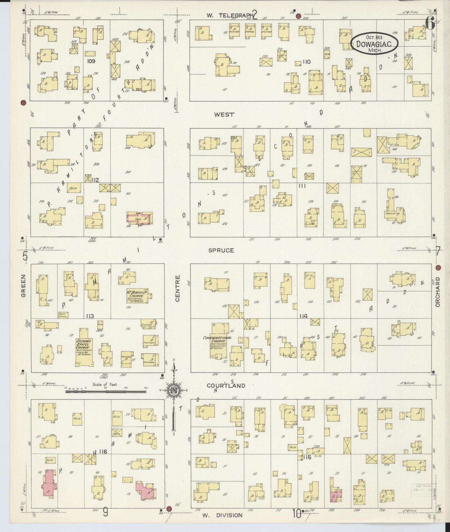 Sanborn Fire Insurance Map from Dowagiac, Cass County, Michigan (1913), Sheet #0006 - Complete Map Set gallery image, historic Sanborn map, vintage wall art, Michigan Michigan