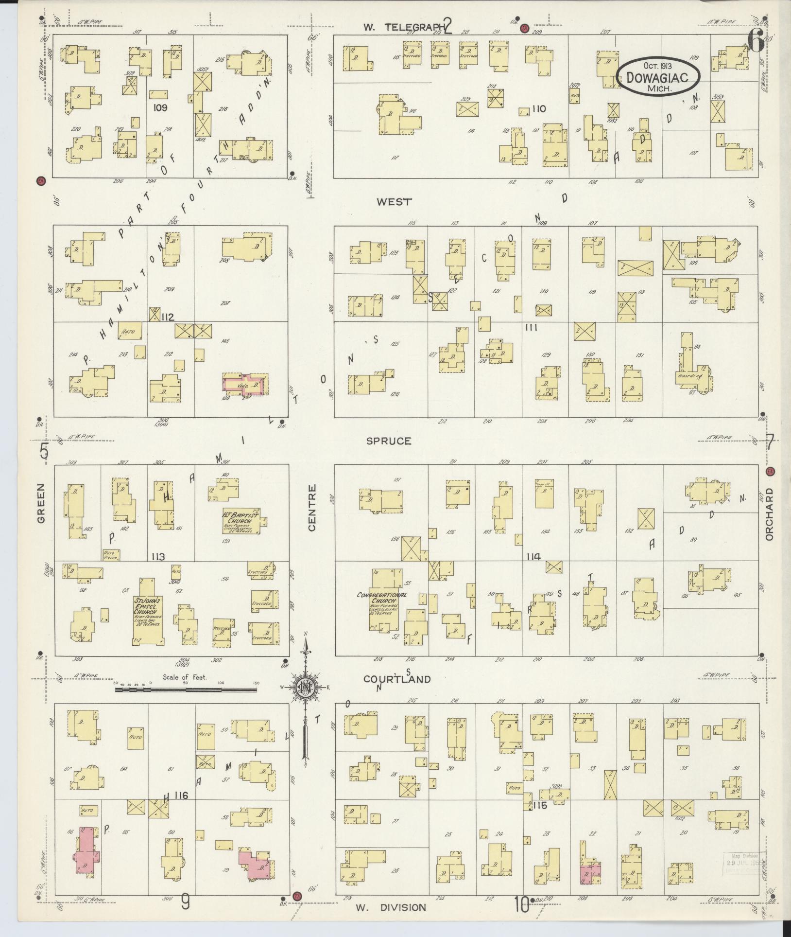 Sanborn Fire Insurance Map from Dowagiac, Cass County, Michigan (1913), Sheet #0006 - Complete Map Set gallery image, historic Sanborn map, vintage wall art, Michigan Michigan