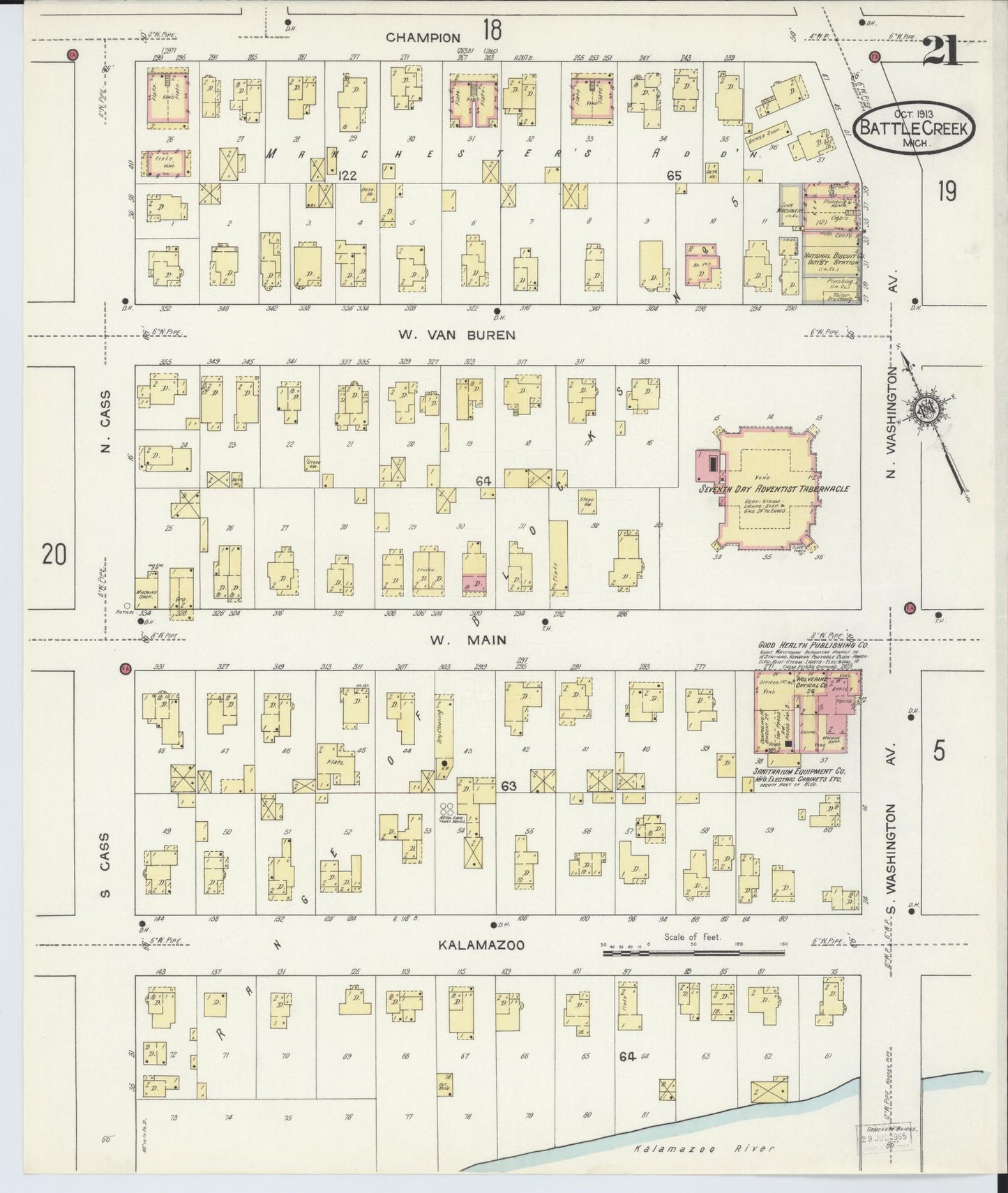 Sanborn Fire Insurance Map from Battle Creek, Calhoun County, Michigan (1913), Sheet #0021 - Historic Sanborn Fire Insurance Map Print, vintage old map wall art, antique decor, genealogy gift, Michigan Michigan map