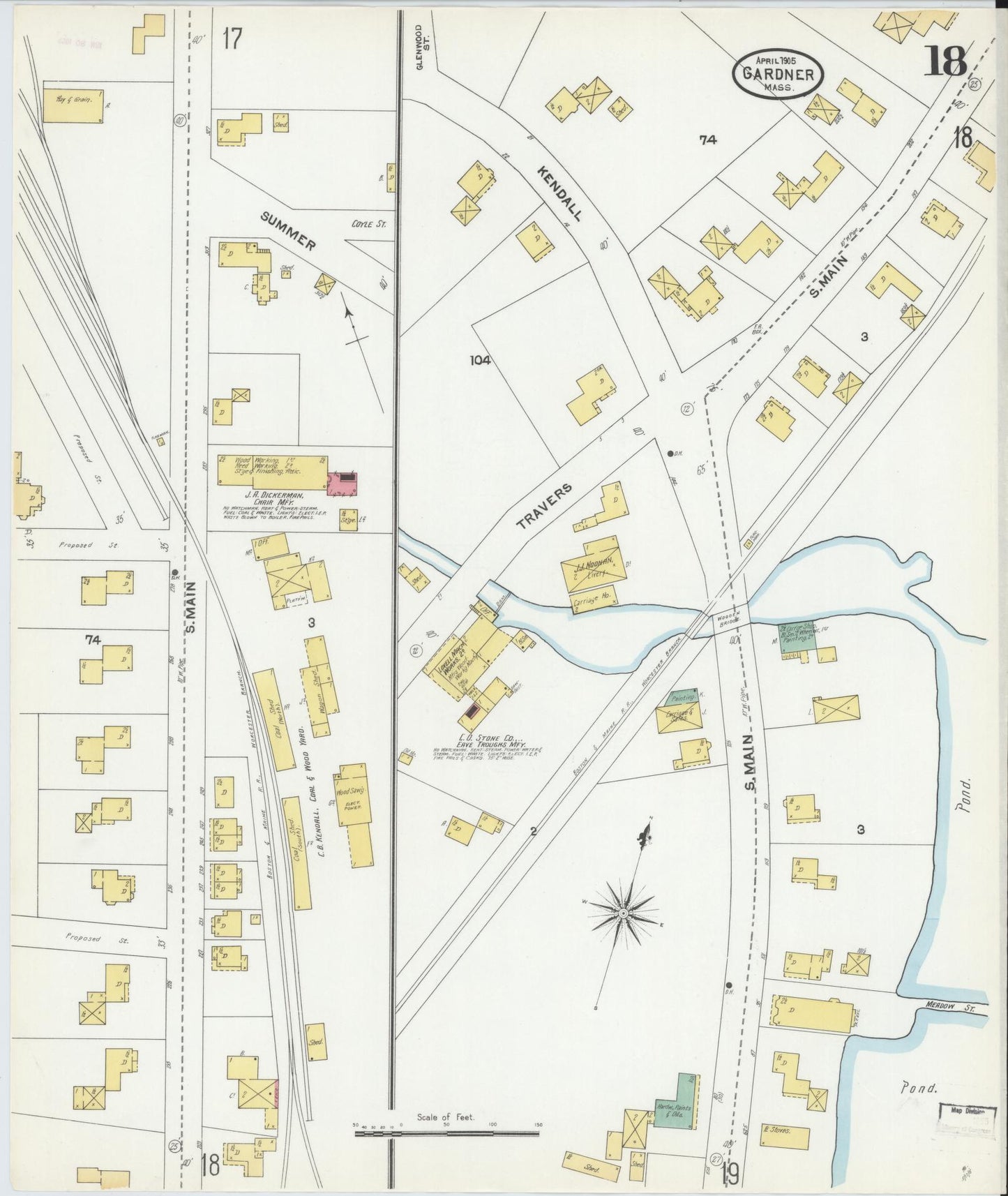 Sanborn Fire Insurance Map from Gardner, Worcester County, Massachusetts (1905), Sheet #0018 - Complete Map Set gallery image, historic Sanborn map, vintage wall art, Massachusetts Massachusetts