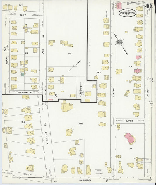 Sanborn Fire Insurance Map from Middletown, Orange County, New York (1910), Sheet #0010 - Historic Sanborn Fire Insurance Map Print, vintage old map wall art, antique decor, genealogy gift, New York New York map