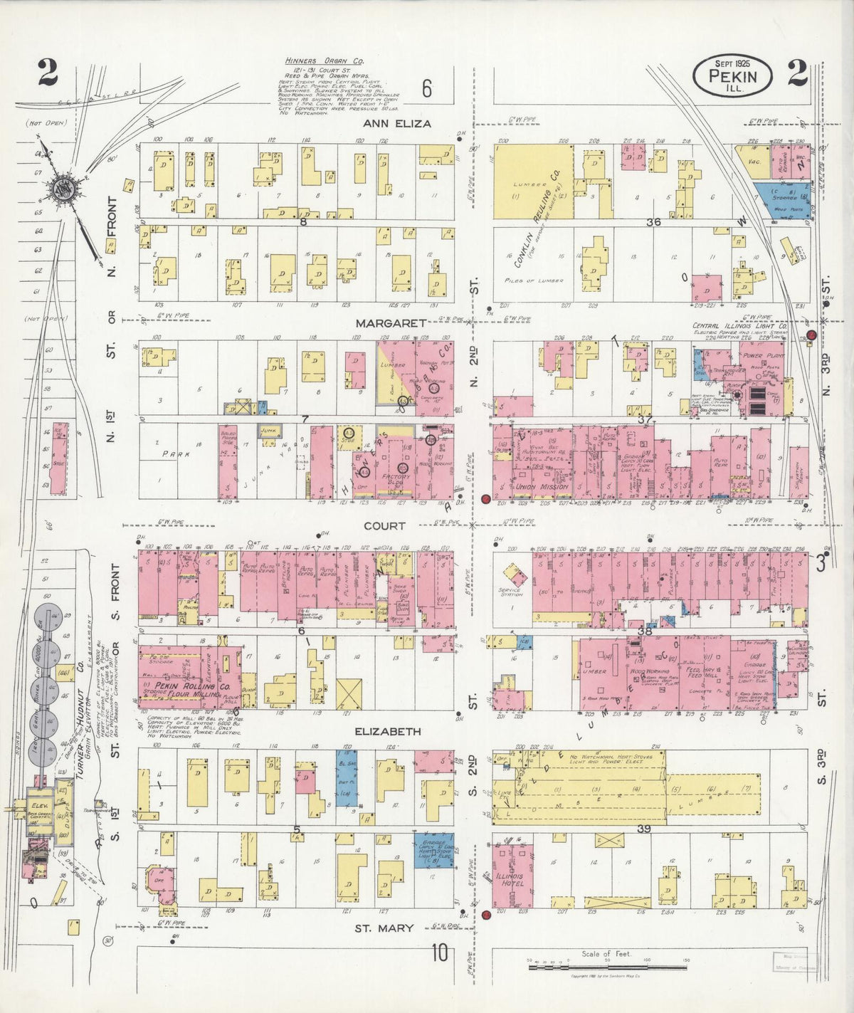 Sanborn Fire Insurance Map from Pekin, Tazewell County, Illinois (1925), Sheet #0002 - Historic Sanborn Fire Insurance Map Print, vintage old map wall art, antique decor, genealogy gift, Illinois Illinois map