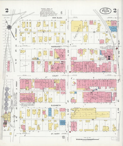 Sanborn Fire Insurance Map from Pekin, Tazewell County, Illinois (1925), Sheet #0002 - Historic Sanborn Fire Insurance Map Print, vintage old map wall art, antique decor, genealogy gift, Illinois Illinois map