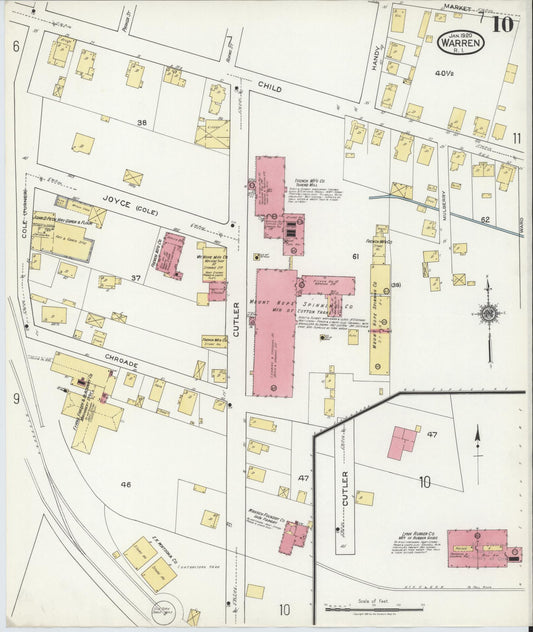 Sanborn Fire Insurance Map from Warren, Bristol County, Rhode Island (1920), Sheet #0010 - Historic Sanborn Fire Insurance Map Print, vintage old map wall art, antique decor, genealogy gift, Rhode Island Rhode Island map