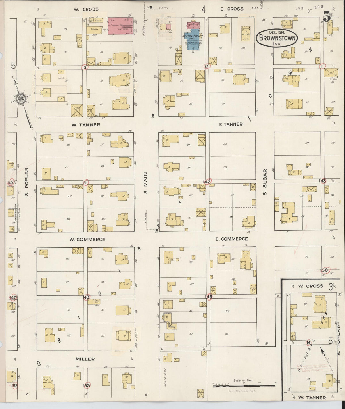 Sanborn Fire Insurance Map from Brownstown, Jackson County, Indiana (1933), Sheet #0005 - Historic Sanborn Fire Insurance Map Print, vintage old map wall art, antique decor, genealogy gift, Indiana Indiana map