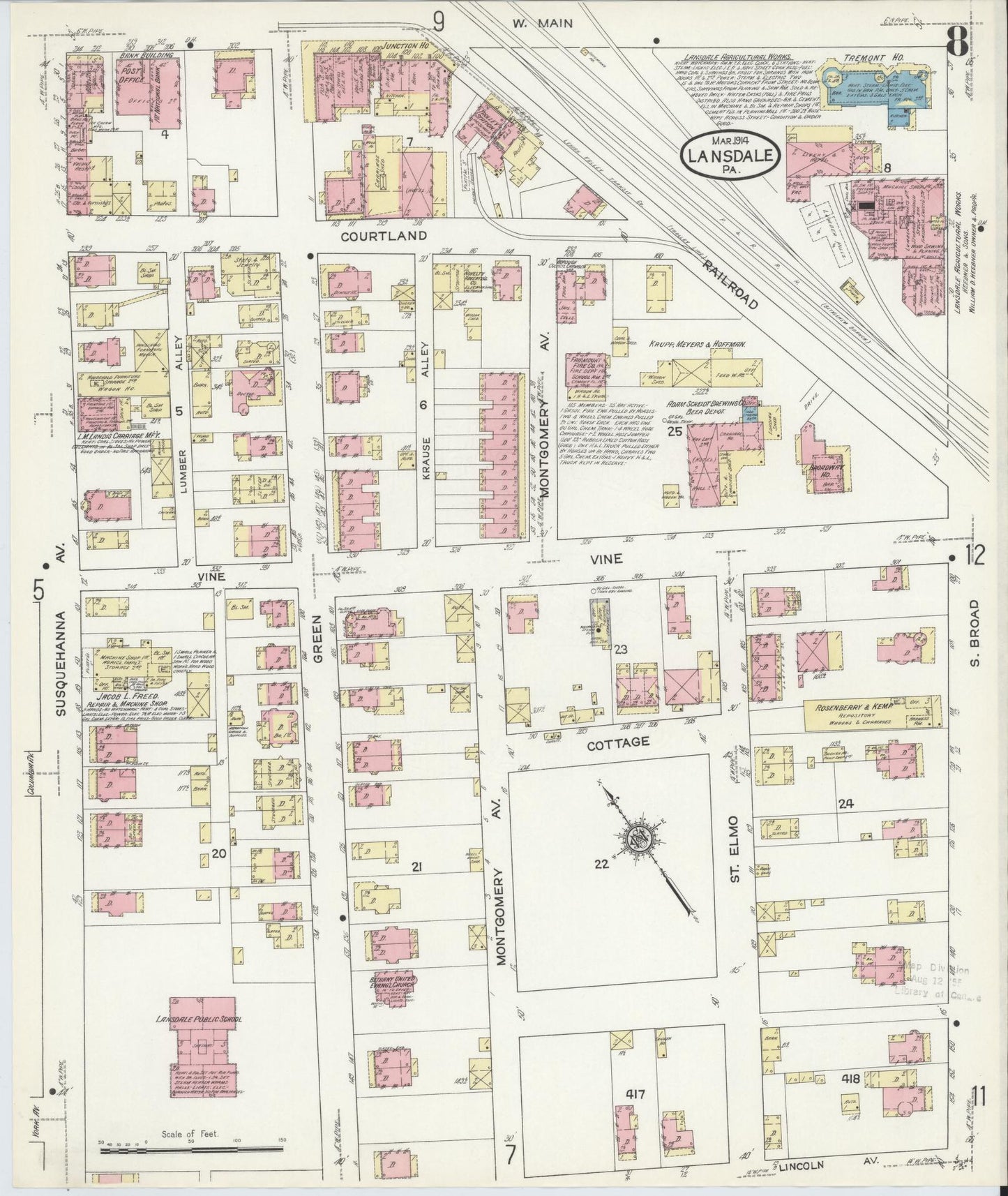 Sanborn Fire Insurance Map from Lansdale, Montgomery County, Pennsylvania (1914), Sheet #0008 - Complete Map Set gallery image, historic Sanborn map, vintage wall art, Pennsylvania Pennsylvania