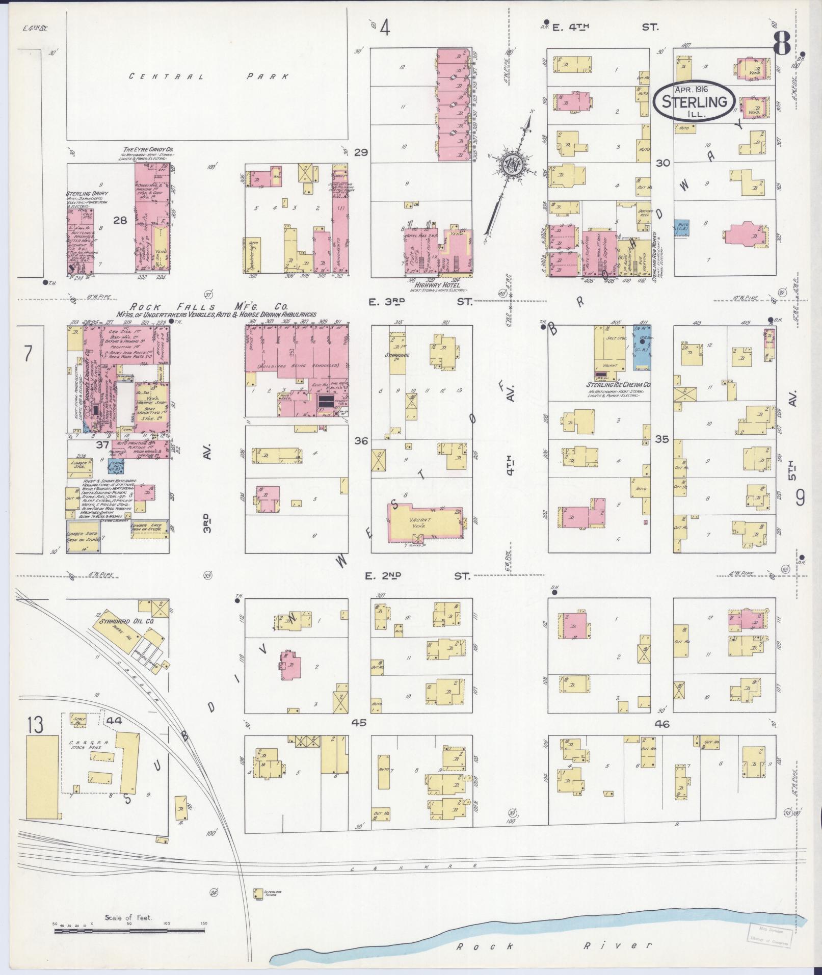 Sanborn Fire Insurance Map from Sterling, Whiteside County, Illinois (1916), Sheet #0008 - Complete Map Set gallery image, historic Sanborn map, vintage wall art, Illinois Illinois