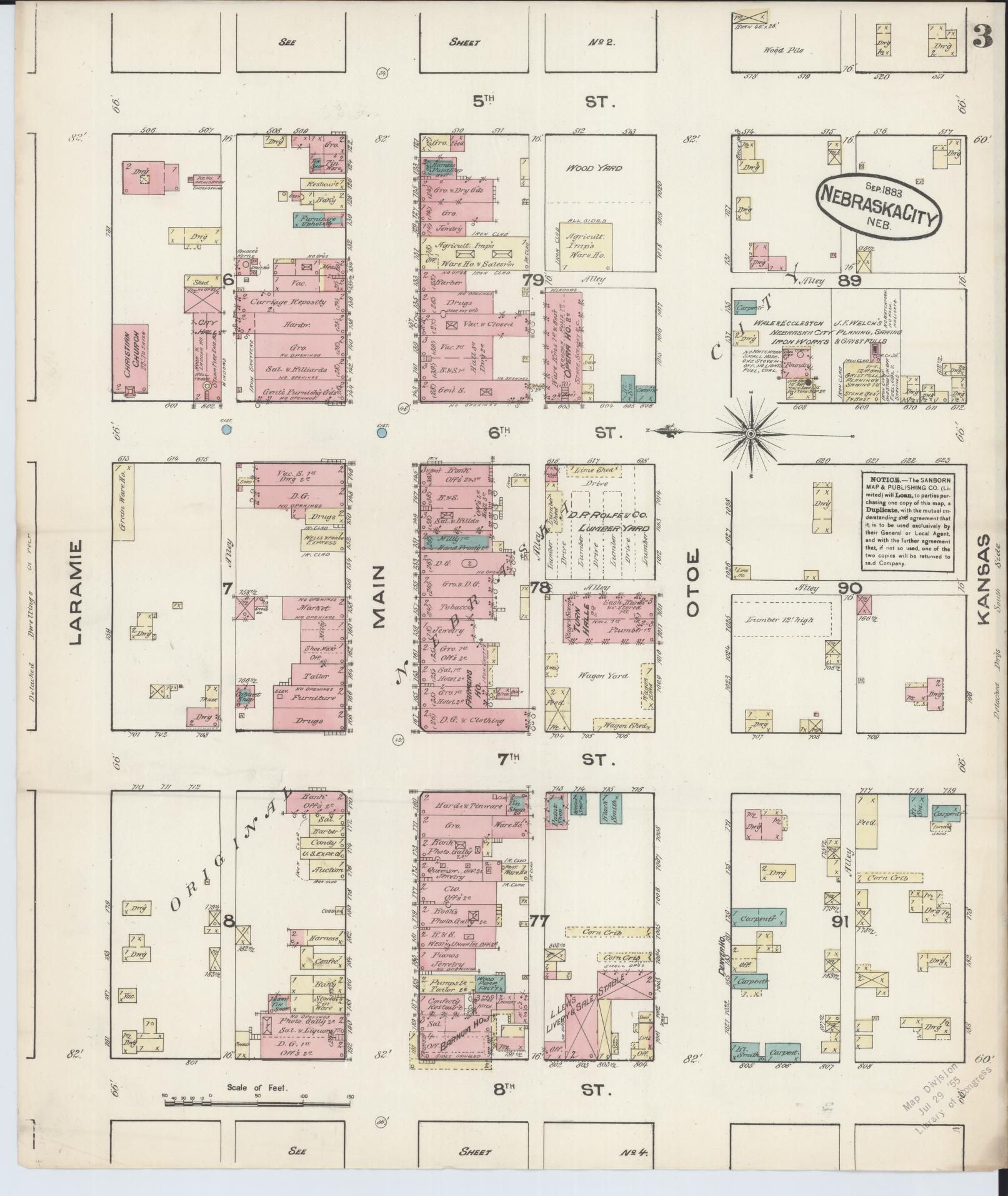 Sanborn Fire Insurance Map from Nebraska City, Otoe County, Nebraska (1883), Sheet #0003 - Complete Map Set gallery image, historic Sanborn map, vintage wall art, Nebraska Nebraska