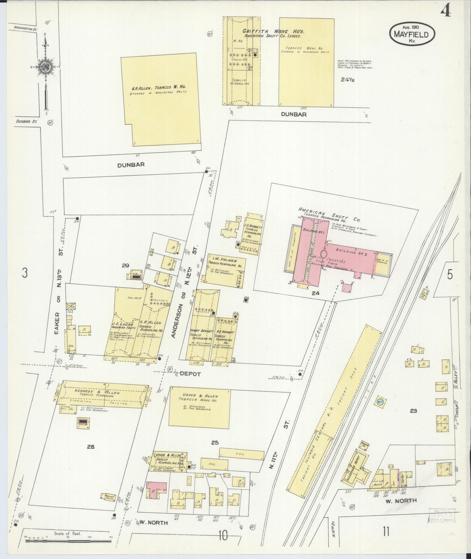 Sanborn Fire Insurance Map from Mayfield, Graves County, Kentucky (1910), Sheet #0004 - Historic Sanborn Fire Insurance Map Print, vintage old map wall art, antique decor, genealogy gift, Kentucky Kentucky map
