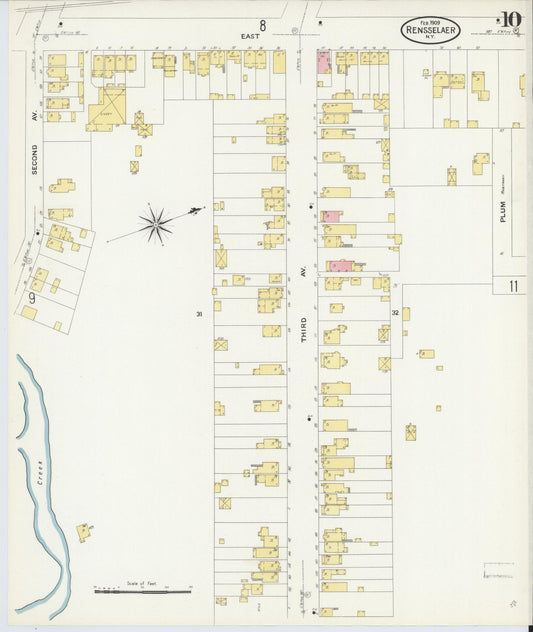 Sanborn Fire Insurance Map from Rensselaer, Rensselaer County, New York (1909), Sheet #0010 - Historic Sanborn Fire Insurance Map Print, vintage old map wall art, antique decor, genealogy gift, New York New York map