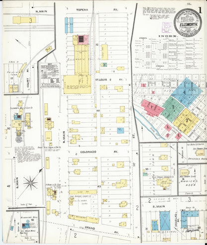Sanborn Fire Insurance Map from Ellsworth, Ellsworth County, Kansas (1905), Sheet #0001 - Complete Map Set gallery image, historic Sanborn map, vintage wall art, Kansas Kansas