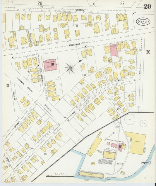 Sanborn Fire Insurance Map from Everett, Middlesex County, Massachusetts (1903), Sheet #0029 - Historic Sanborn Fire Insurance Map Print, vintage old map wall art, antique decor, genealogy gift, Massachusetts Massachusetts map