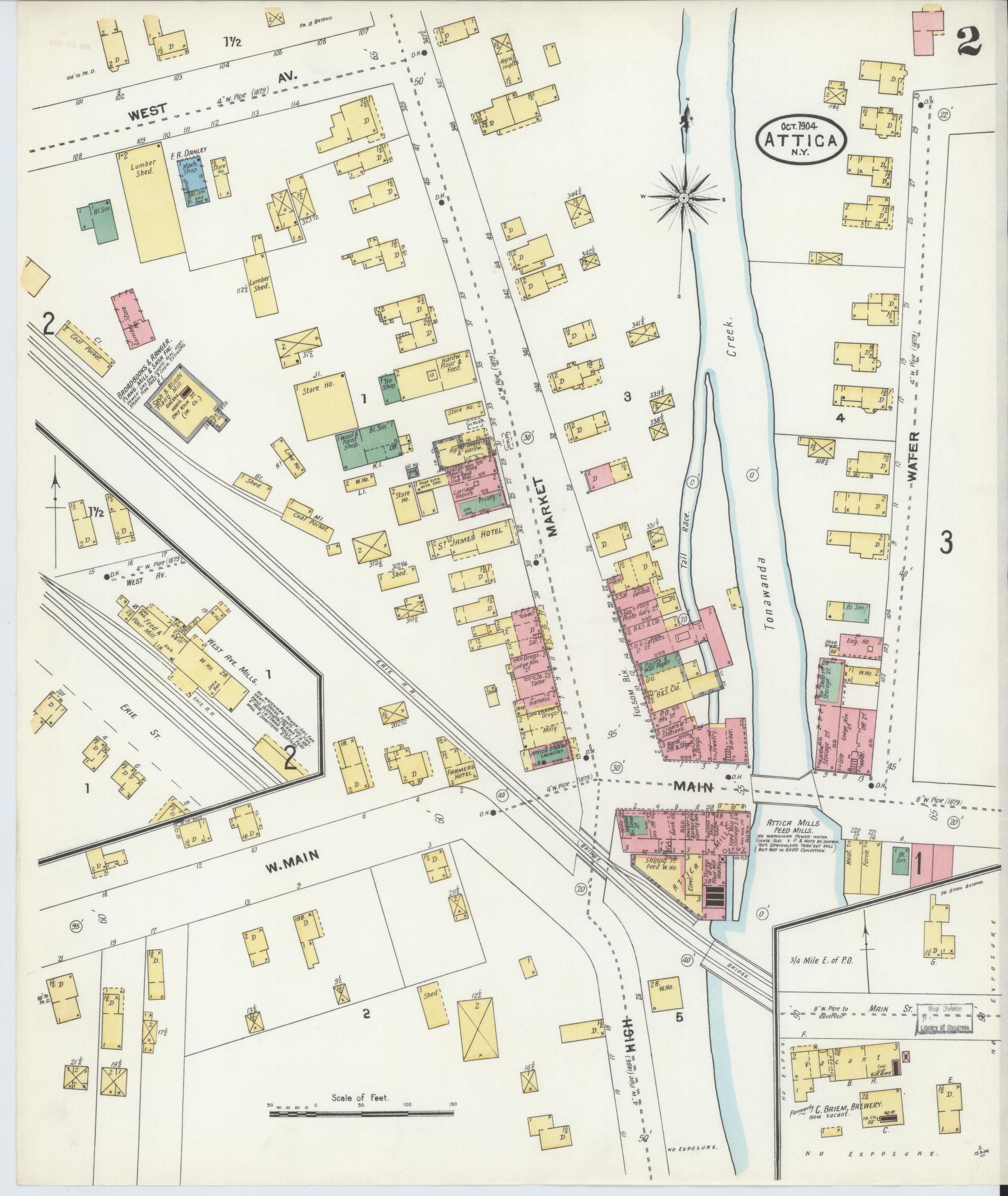 Sanborn Fire Insurance Map from Attica, Wyoming County, New York (1904), Sheet #0002 - Complete Map Set gallery image, historic Sanborn map, vintage wall art, Attica Wyoming