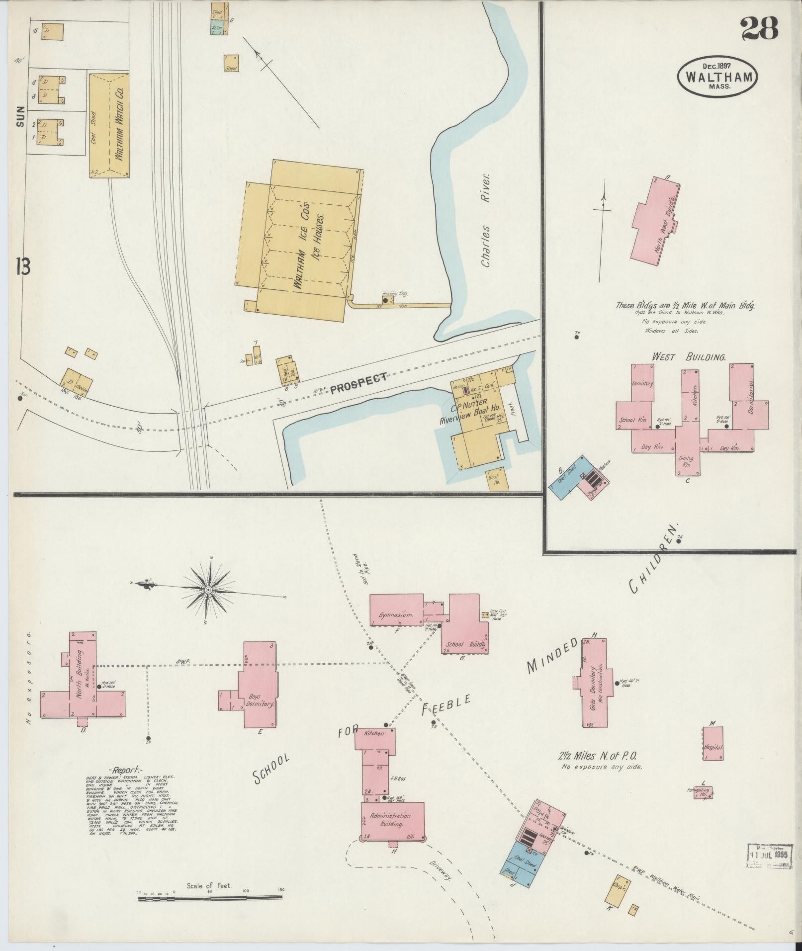 Sanborn Fire Insurance Map from Waltham, Middlesex County, Massachusetts (1897), Sheet #0028 - Historic Sanborn Fire Insurance Map Print, vintage old map wall art, antique decor, genealogy gift, Massachusetts Massachusetts map