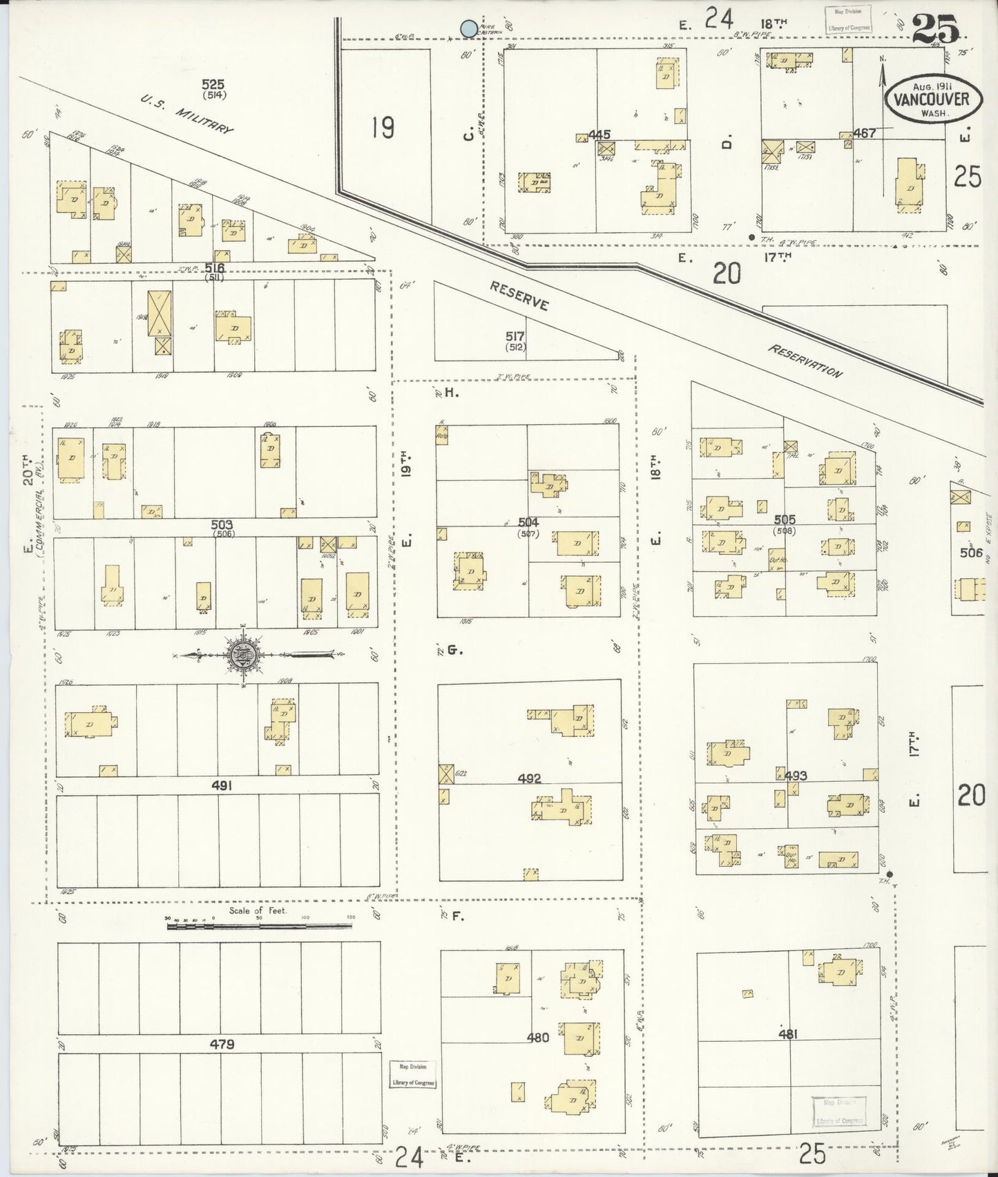 Sanborn Fire Insurance Map from Vancouver, Clark County, Washington (1911), Sheet #0025 - Complete Map Set gallery image, historic Sanborn map, vintage wall art, Washington Washington