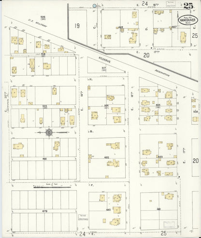 Sanborn Fire Insurance Map from Vancouver, Clark County, Washington (1911), Sheet #0025 - Complete Map Set gallery image, historic Sanborn map, vintage wall art, Washington Washington