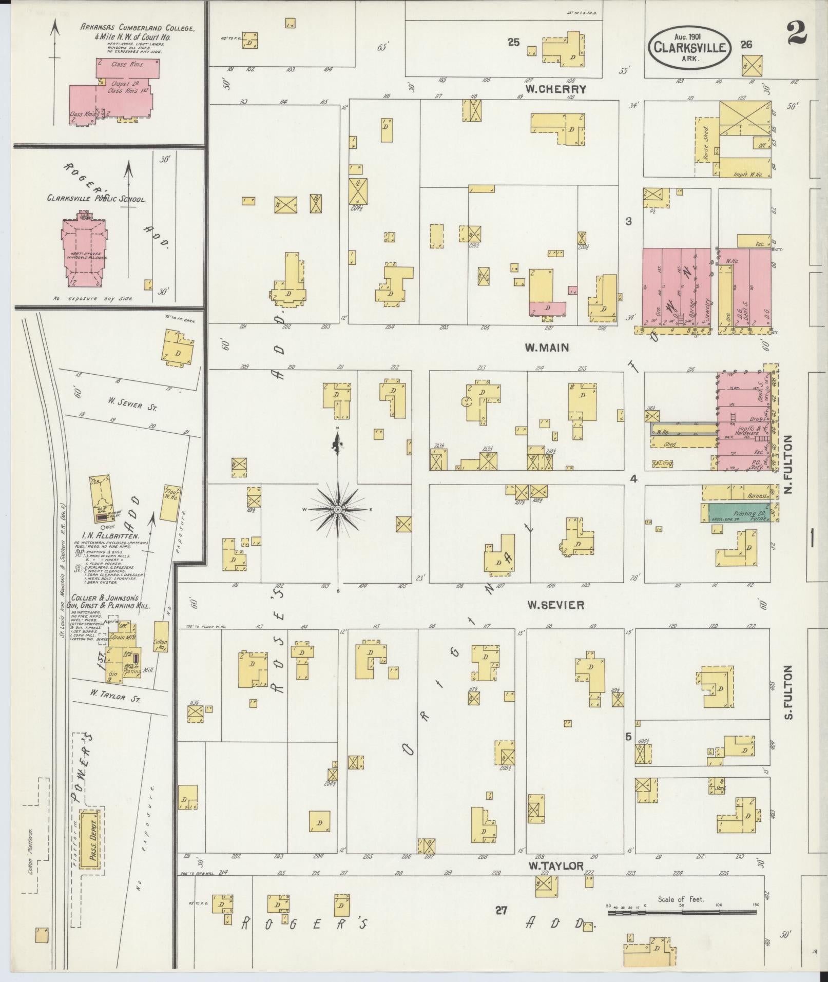 Sanborn Fire Insurance Map from Clarksville, Johnson County, Arkansas (1901), Sheet #0002 - Complete Map Set gallery image, historic Sanborn map, vintage wall art, Arkansas Arkansas