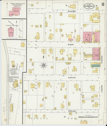 Sanborn Fire Insurance Map from Clarksville, Johnson County, Arkansas (1901), Sheet #0002 - Complete Map Set gallery image, historic Sanborn map, vintage wall art, Arkansas Arkansas