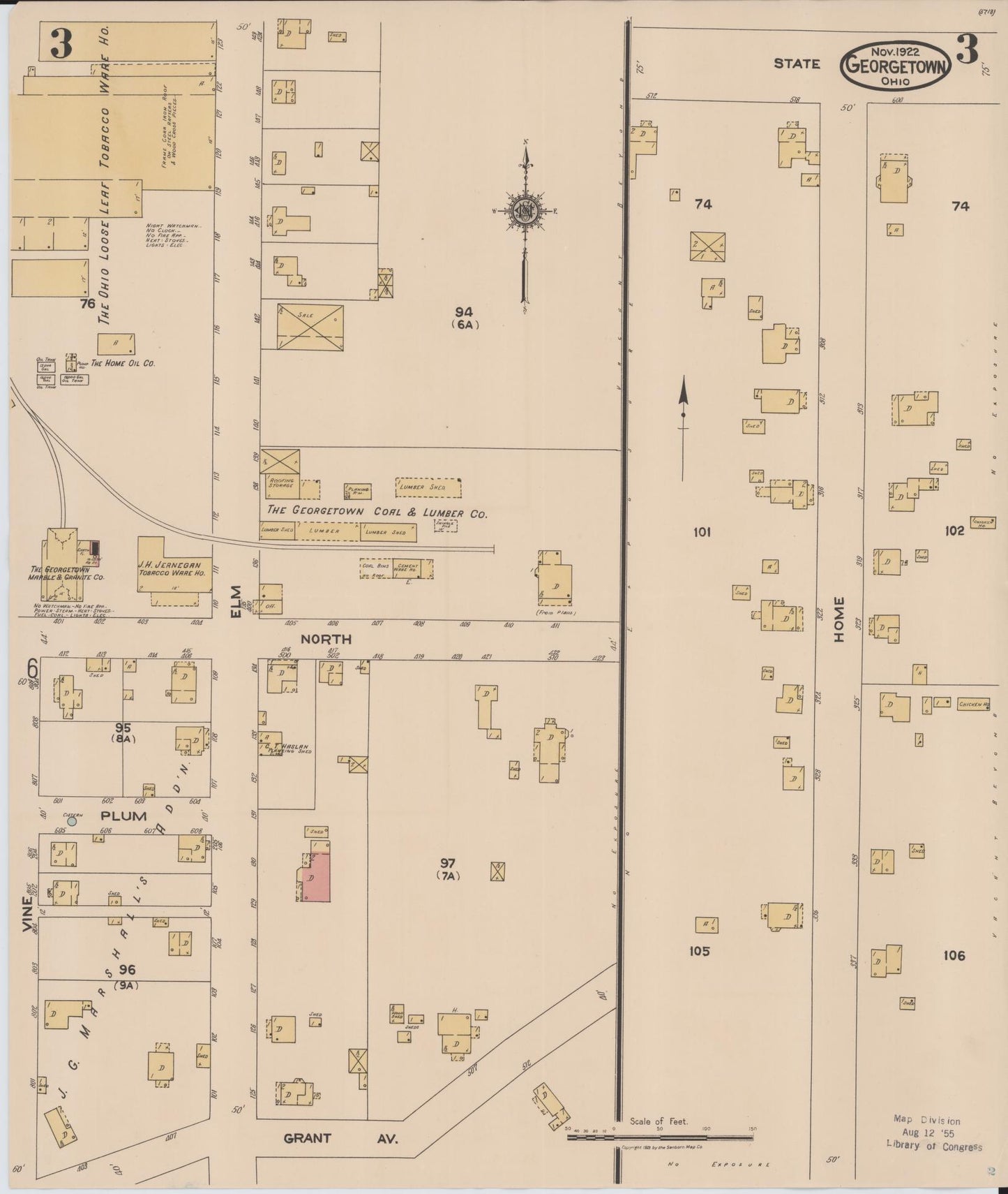 Sanborn Fire Insurance Map from Georgetown, Brown County, Ohio (1922), Sheet #0003 - Complete Map Set gallery image, historic Sanborn map, vintage wall art, Ohio Ohio
