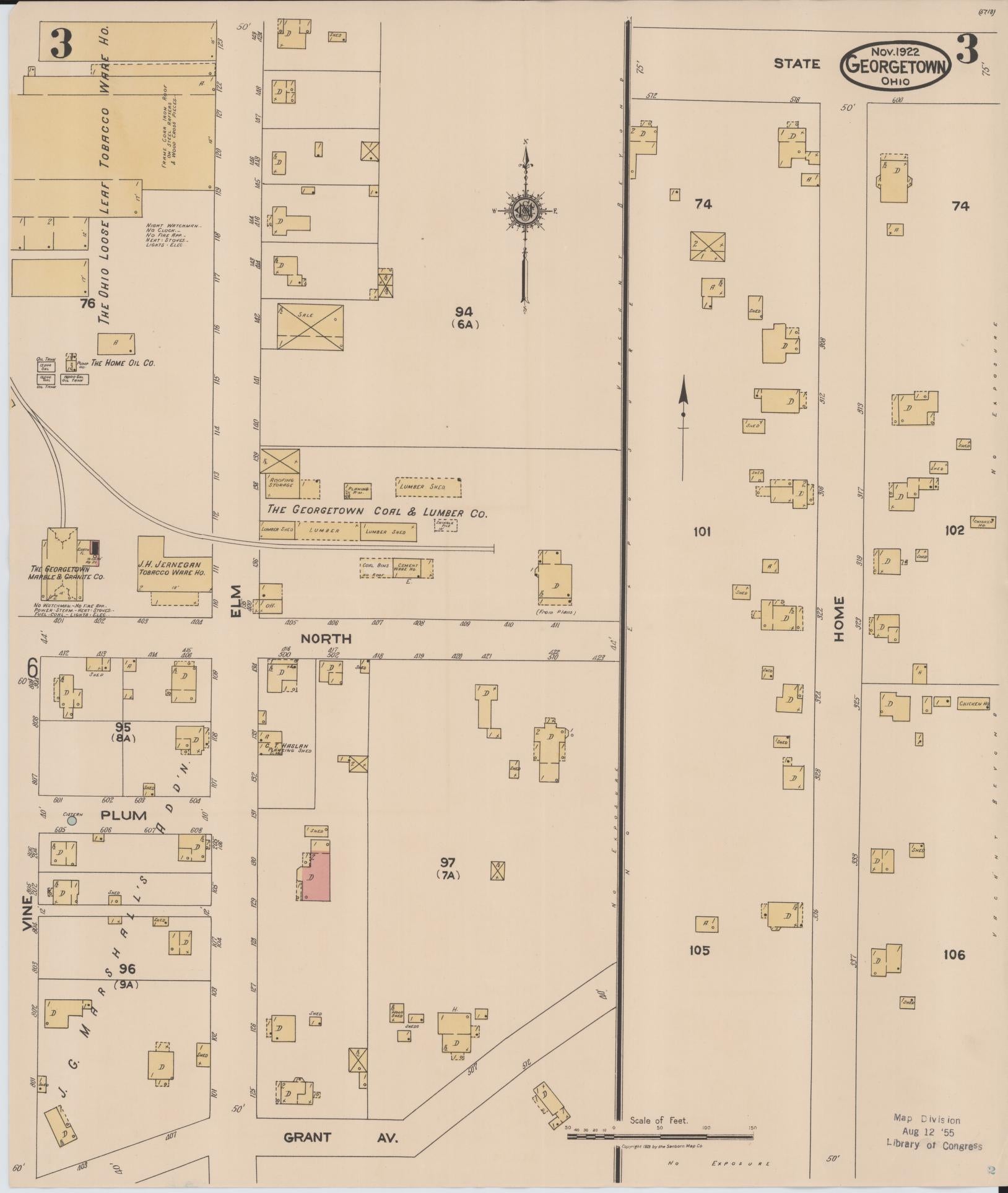 Sanborn Fire Insurance Map from Georgetown, Brown County, Ohio (1922), Sheet #0003 - Complete Map Set gallery image, historic Sanborn map, vintage wall art, Ohio Ohio