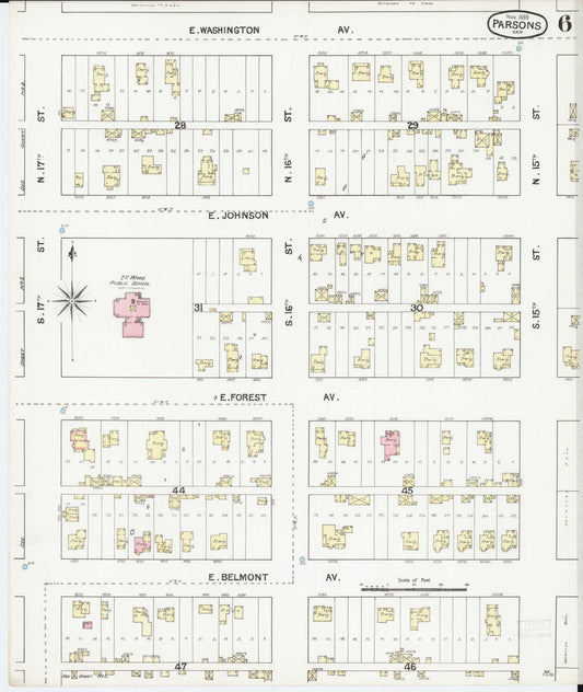 Sanborn Fire Insurance Map from Parsons, Labette County, Kansas (1888), Sheet #0006 - Historic Sanborn Fire Insurance Map Print, vintage old map wall art, antique decor, genealogy gift, Kansas Kansas map
