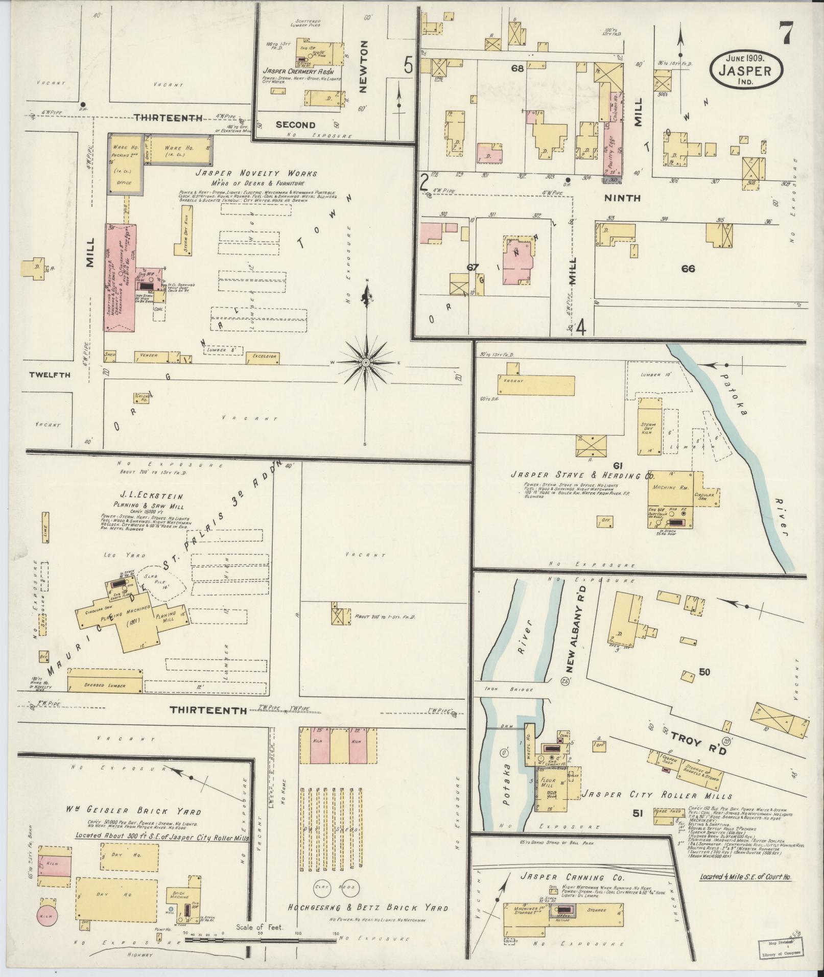 Sanborn Fire Insurance Map from Jasper, Dubois County, Indiana (1909), Sheet #0007 - Complete Map Set gallery image, historic Sanborn map, vintage wall art, Indiana Indiana