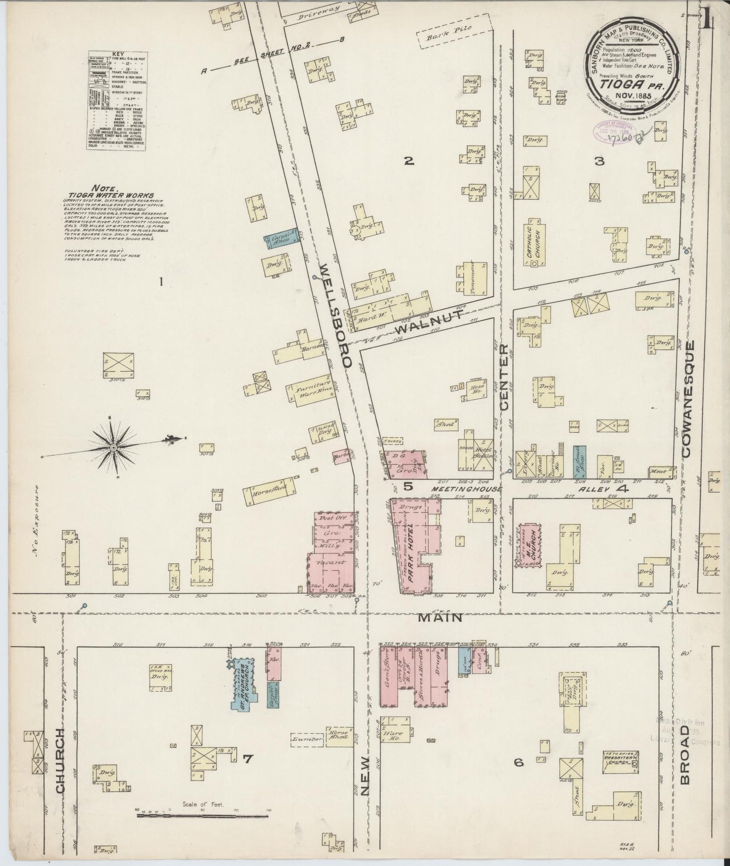 Sanborn Fire Insurance Map from Tioga, Tioga County, Pennsylvania (1885), Sheet #0001 - Complete Map Set gallery image, historic Sanborn map, vintage wall art, Pennsylvania Pennsylvania