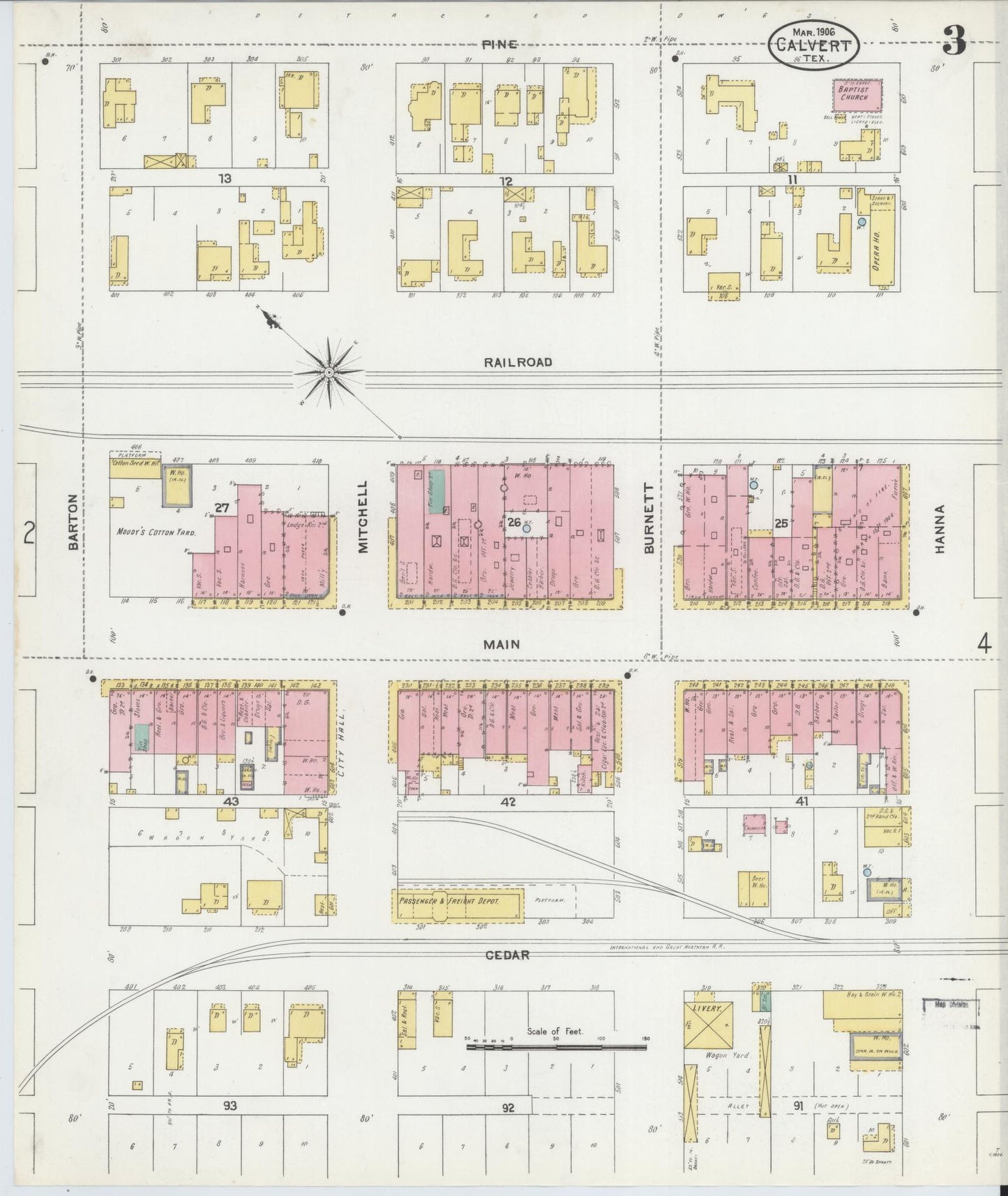 Sanborn Fire Insurance Map from Calvert, Robertson County, Texas (1906), Sheet #0003 - Complete Map Set gallery image, historic Sanborn map, vintage wall art, Texas Texas