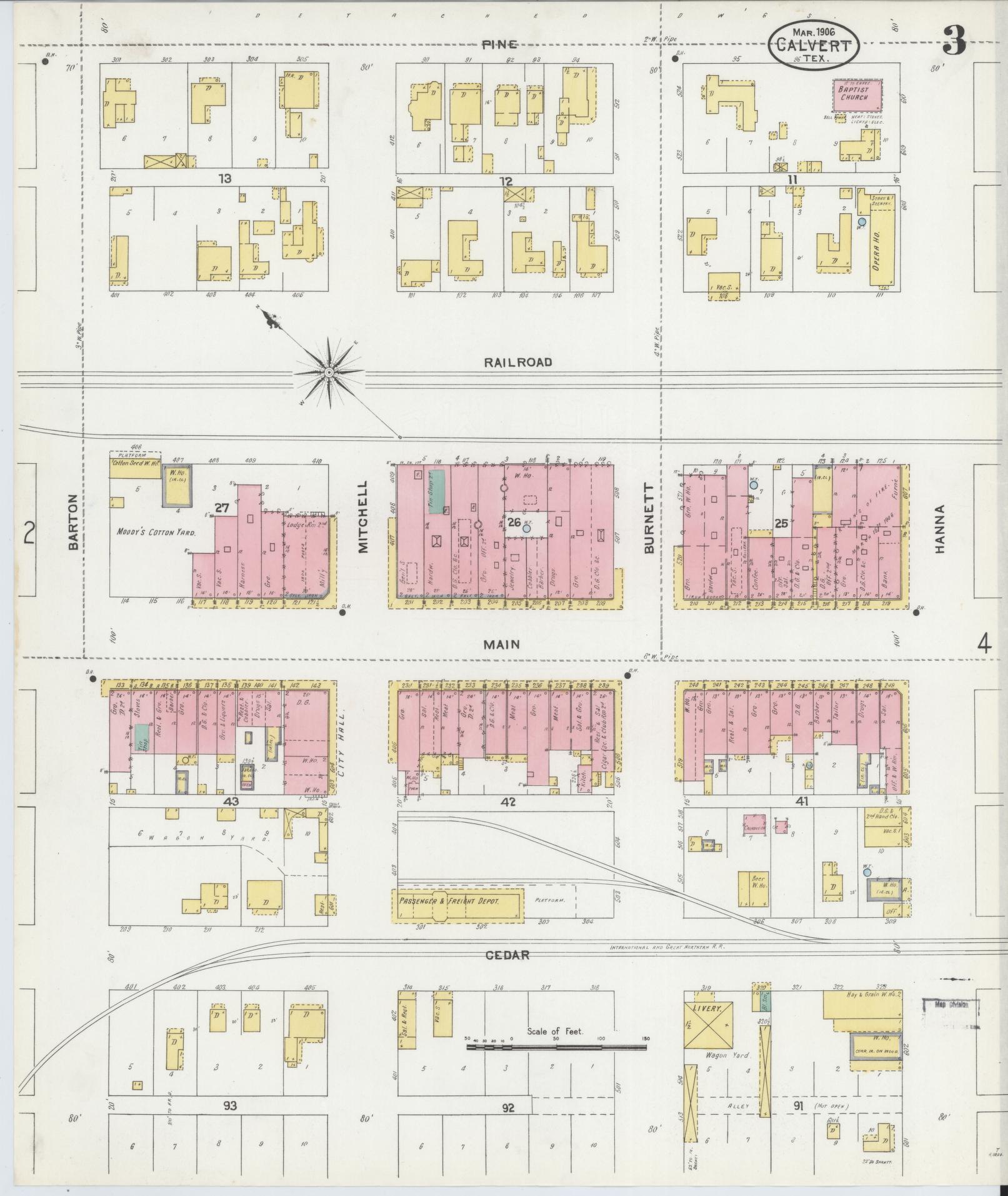 Sanborn Fire Insurance Map from Calvert, Robertson County, Texas (1906), Sheet #0003 - Complete Map Set gallery image, historic Sanborn map, vintage wall art, Texas Texas