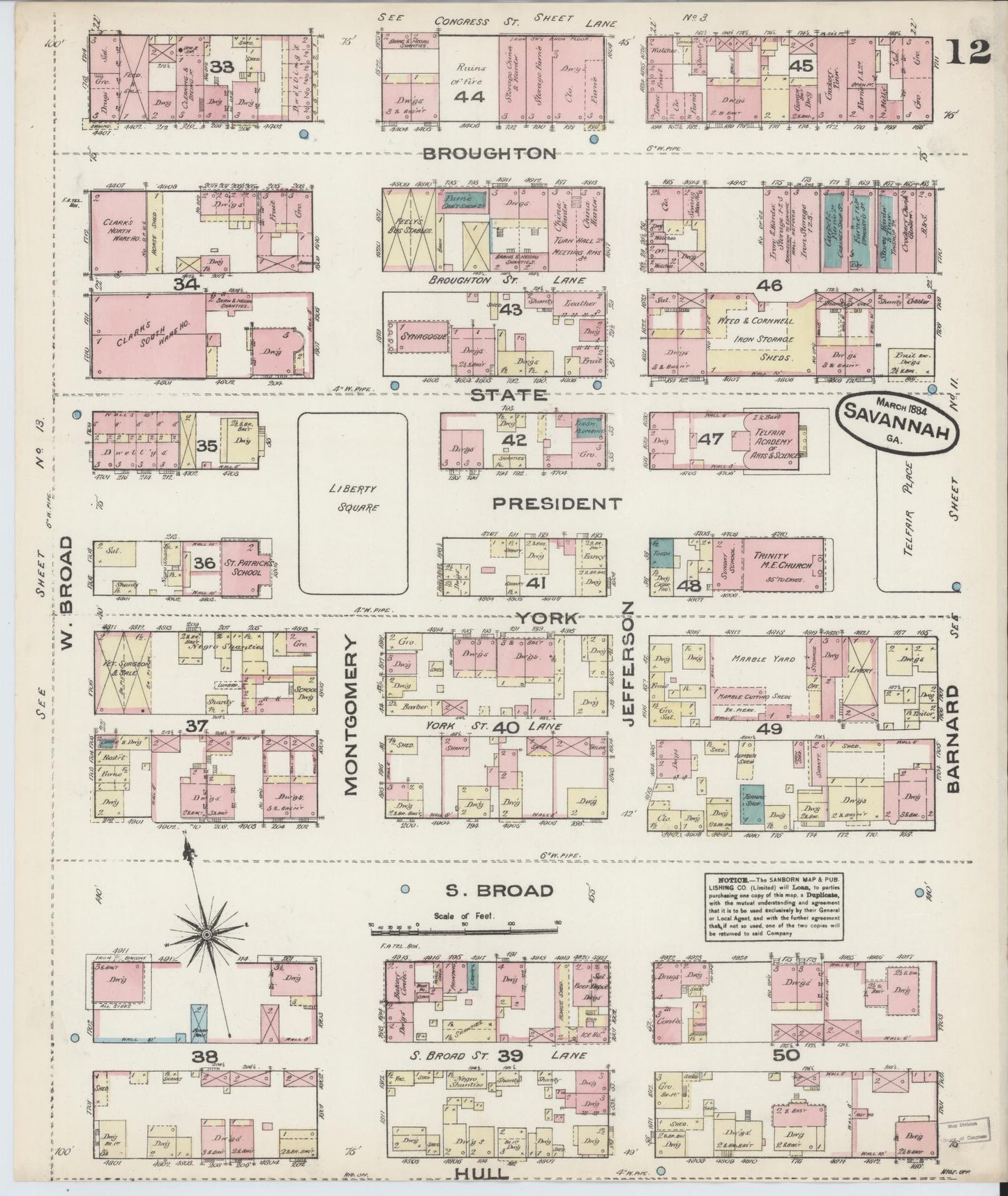 Sanborn Fire Insurance Map from Savannah, Chatham County, Georgia (1884), Sheet #0012 - Complete Map Set gallery image, historic Sanborn map, vintage wall art, Georgia Georgia