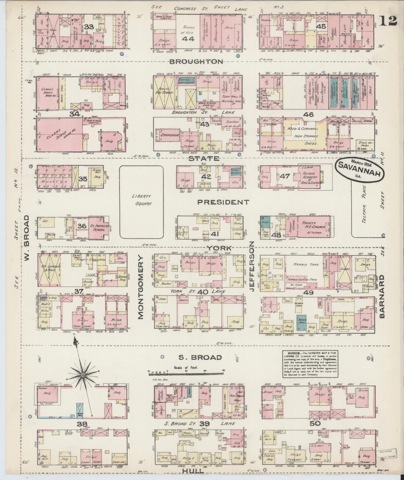 Sanborn Fire Insurance Map from Savannah, Chatham County, Georgia (1884), Sheet #0012 - Complete Map Set gallery image, historic Sanborn map, vintage wall art, Georgia Georgia
