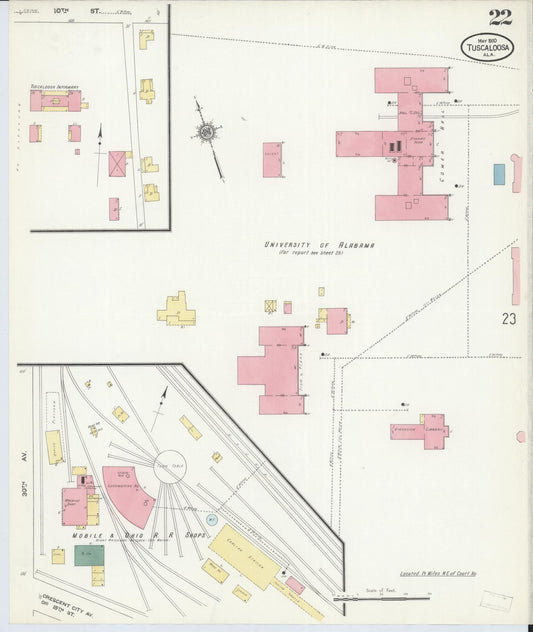 Sanborn Fire Insurance Map from Tuscaloosa, Tuscaloosa County, Alabama (1910), Sheet #0022 - Historic Sanborn Fire Insurance Map Print, vintage old map wall art, antique decor, genealogy gift, Alabama Alabama map