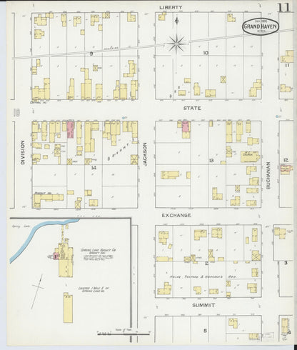 Sanborn Fire Insurance Map from Grand Haven, Ottawa County, Michigan (1892), Sheet #0011 - Complete Map Set gallery image, historic Sanborn map, vintage wall art, Michigan Michigan