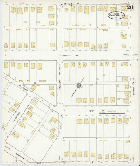 Sanborn Fire Insurance Map from Wichita Falls, Wichita County, Texas (1915), Sheet #0026 - Historic Sanborn Fire Insurance Map Print, vintage old map wall art, antique decor, genealogy gift, Texas Texas map