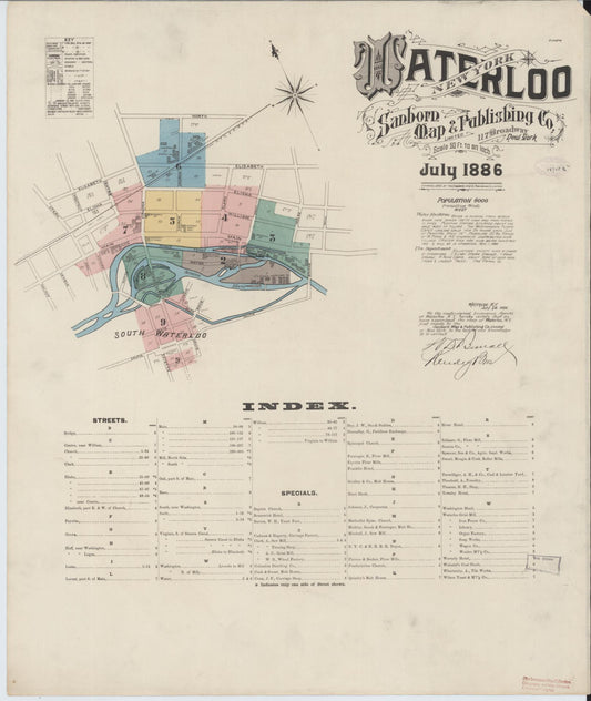 Sanborn Fire Insurance Map from Waterloo, Seneca County, New York (1886), Sheet #0001 - Historic Sanborn Fire Insurance Map Print, vintage old map wall art, antique decor, genealogy gift, New York New York map