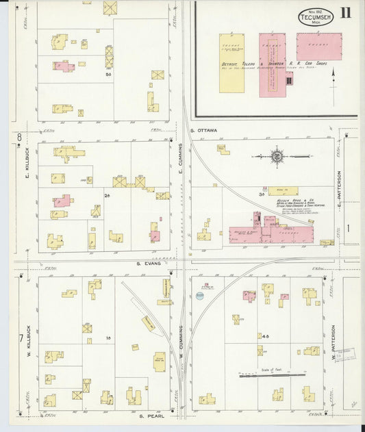 Sanborn Fire Insurance Map from Tecumseh, Lenawee County, Michigan (1912), Sheet #0011 - Historic Sanborn Fire Insurance Map Print, vintage old map wall art, antique decor, genealogy gift, Michigan Michigan map