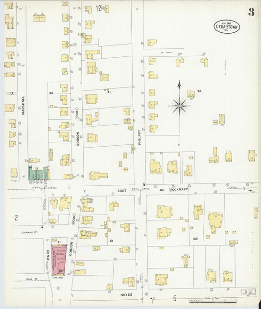 Sanborn Fire Insurance Map from Cedartown, Polk County, Georgia (1908), Sheet #0003 - Historic Sanborn Fire Insurance Map Print, vintage old map wall art, antique decor, genealogy gift, Georgia Georgia map