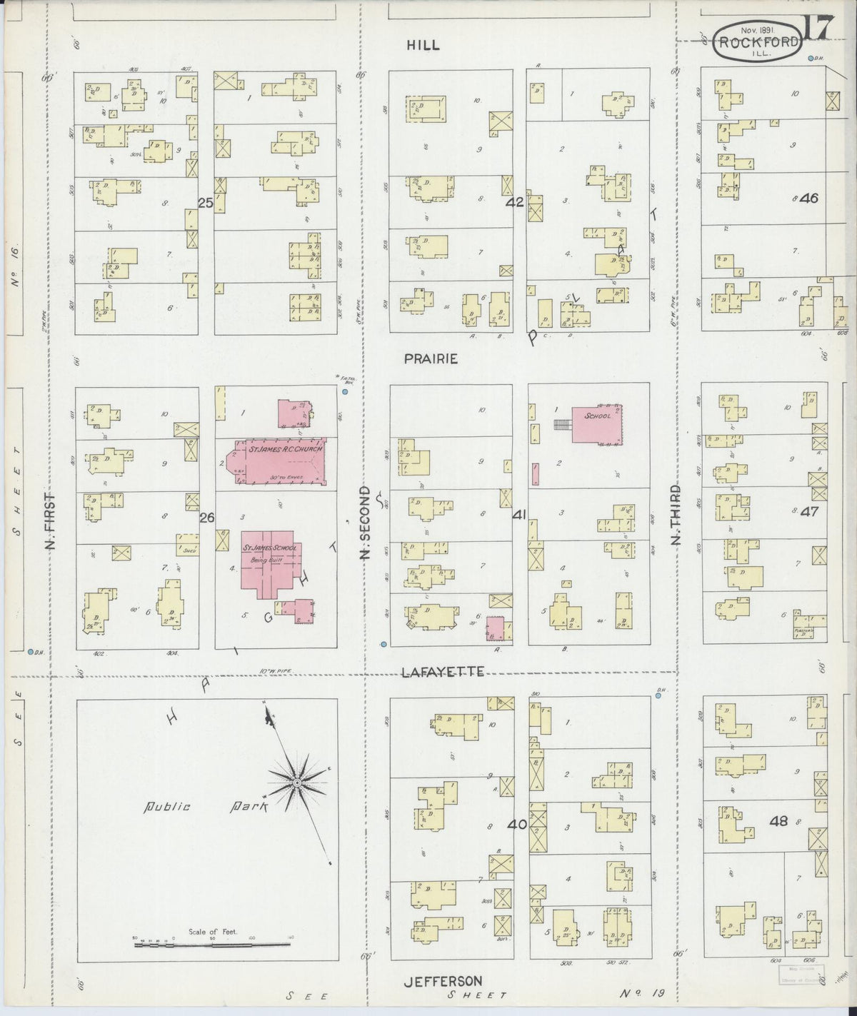Sanborn Fire Insurance Map from Rockford, Winnebago County, Illinois (1891), Sheet #0017 - Historic Sanborn Fire Insurance Map Print, vintage old map wall art, antique decor, genealogy gift, Illinois Illinois map