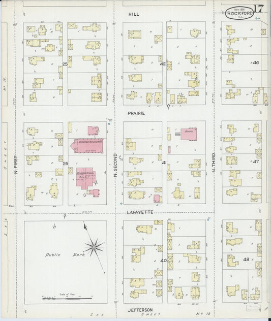 Sanborn Fire Insurance Map from Rockford, Winnebago County, Illinois (1891), Sheet #0017 - Historic Sanborn Fire Insurance Map Print, vintage old map wall art, antique decor, genealogy gift, Illinois Illinois map