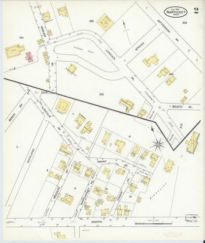 Sanborn Fire Insurance Map from Nantucket, Nantucket County, Massachusetts (1909), Sheet #0002 - Historic Sanborn Fire Insurance Map Print, vintage old map wall art, antique decor, genealogy gift, Massachusetts Massachusetts map