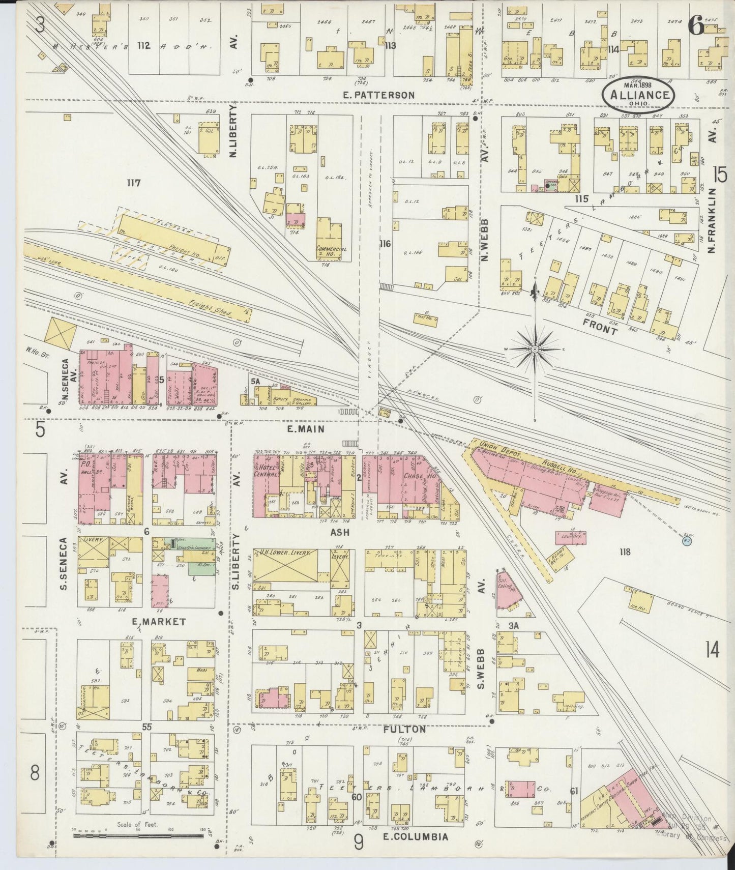Sanborn Fire Insurance Map from Alliance, Stark County, Ohio (1898), Sheet #0006 - Complete Map Set gallery image, historic Sanborn map, vintage wall art, Ohio Ohio