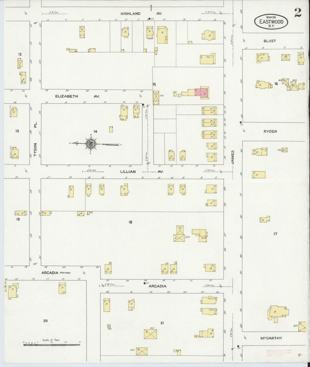 Sanborn Fire Insurance Map from Eastwood, Onandaga County, New York (1911), Sheet #0002 - Historic Sanborn Fire Insurance Map Print, vintage old map wall art, antique decor, genealogy gift, New York New York map
