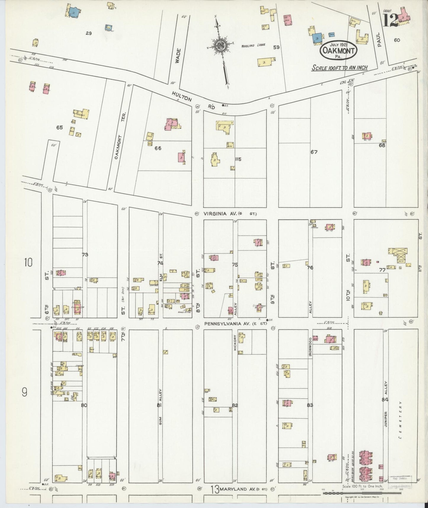 Sanborn Fire Insurance Map from Oakmont, Allegheny County, Pennsylvania (1921), Sheet #0012 - Complete Map Set gallery image, historic Sanborn map, vintage wall art, Pennsylvania Pennsylvania