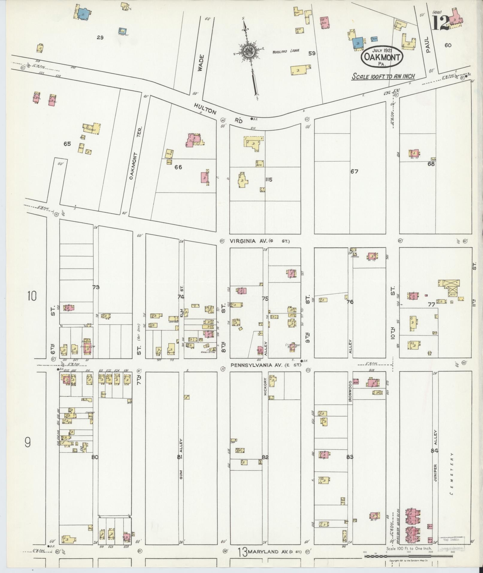 Sanborn Fire Insurance Map from Oakmont, Allegheny County, Pennsylvania (1921), Sheet #0012 - Complete Map Set gallery image, historic Sanborn map, vintage wall art, Pennsylvania Pennsylvania