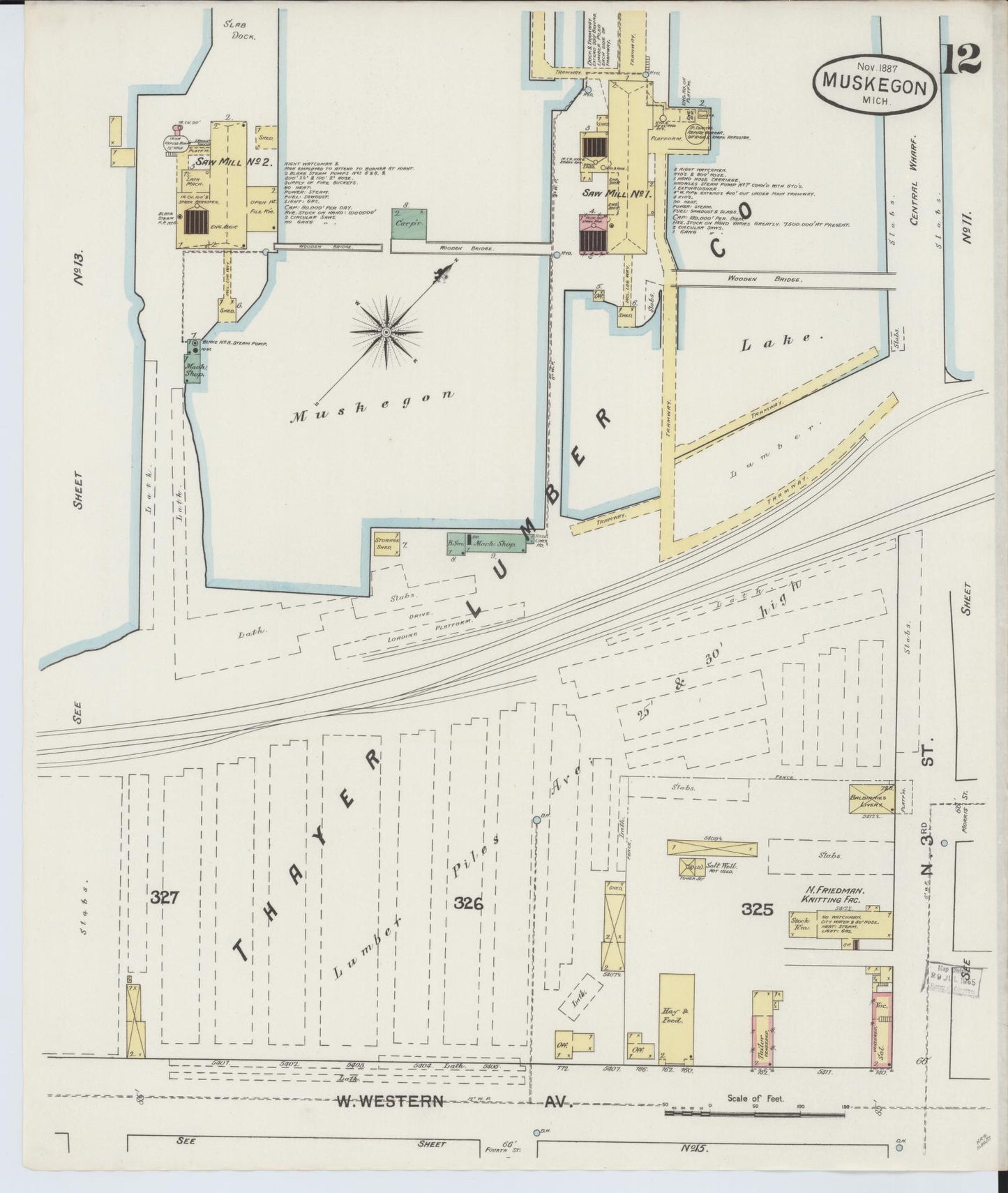 Sanborn Fire Insurance Map from Muskegon, Muskegon County, Michigan (1887), Sheet #0012 - Complete Map Set gallery image, historic Sanborn map, vintage wall art, Michigan Michigan